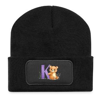 Aquarell Bär mit Buchstabe K - Recycelte Patch Beanie - Schwarz - Vorne