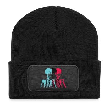 Pop Art Skeleton Neon Retro Design - Recycelte Patch Beanie - Schwarz - Vorne