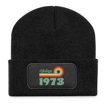 Vintage 1973 Retro Mountain Geburtstag 1973 - Recycelte Patch Beanie - Schwarz - Vorne