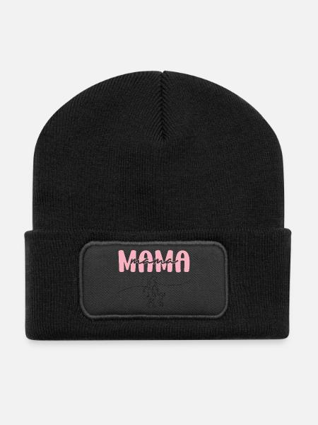 Mama Pink Lettering - Recycled Patch Beanie - black