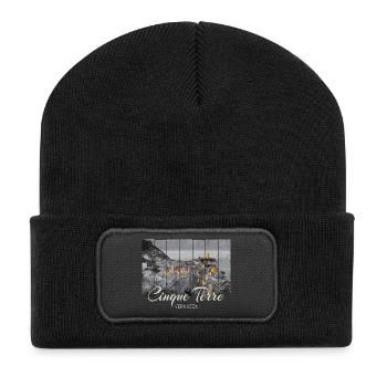 Cinque Terre Vernazza in Italien Vintage Souvenir - Recycelte Patch Beanie - Schwarz - Vorne
