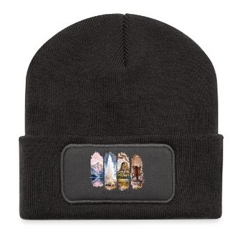 Wyoming Travel – Yellowstone & Wild West - Recycelte Patch Beanie - Dunkelgrau - Vorne