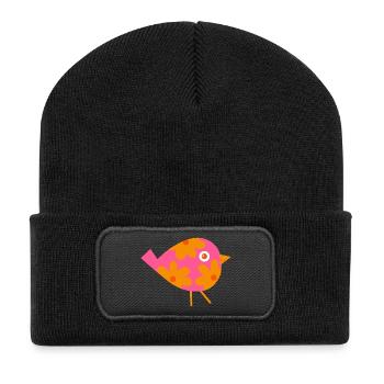 Blumenvogel Pop Art - Recycelte Patch Beanie - Schwarz - Vorne