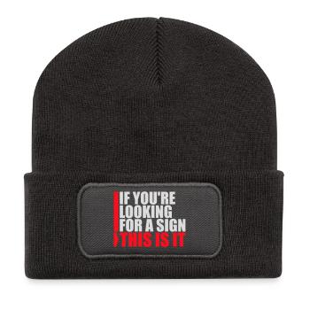 If You're Looking For A Sign This Is It Lustig - Recycelte Patch Beanie - Dunkelgrau - Vorne