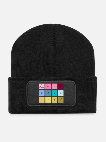 Love Yourself Lettering Pastel - Recycled Patch Beanie - black