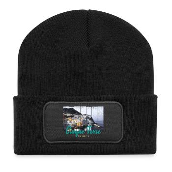 Cinque Terre Manarola in Italien Vintage Souvenir - Recycelte Patch Beanie - Schwarz - Vorne