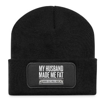 Mon mari m’a rendue grosse femme drôle en disant - Beanie recyclé à patch - noir - Devant