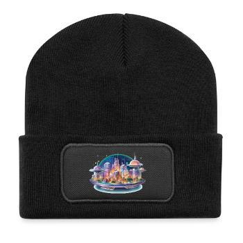 Futuristic city island in neon light - Recycled Patch Beanie - black - Front