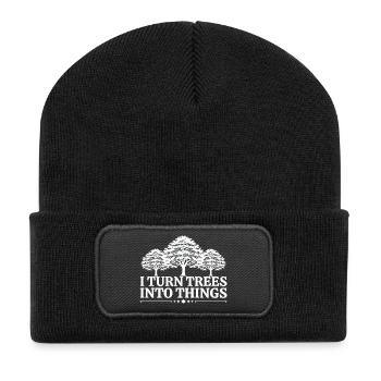Ich mache aus Bäumen Dinge Zimmermann Humor Tischler - Recycelte Patch Beanie - Schwarz - Vorne