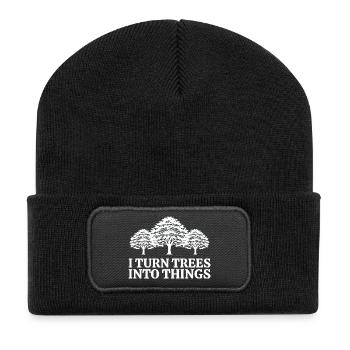 Ich mache aus Bäumen Dinge Zimmermann Humor Tischler - Recycelte Patch Beanie - Schwarz - Vorne