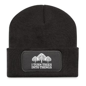 I Turn Trees Into Things Carpenter Humor carpenter - Beanie recyclé à patch - charbon - Devant