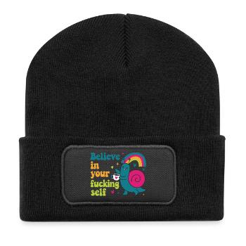 Glaub an Dich Selbst Schnecke Spaß Humor Lustig - Recycelte Patch Beanie - Schwarz - Vorne