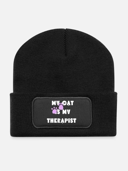 My cat is my therapist  - Recycled Patch Beanie - black