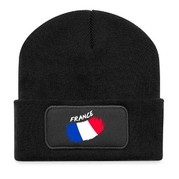 France, France, France, conception du drapeau français - Beanie recyclé à patch - noir - Devant