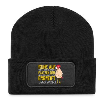 Hühnerflüsterer Huhn Hühnerhalter Hühner - Recycelte Patch Beanie - Schwarz - Vorne