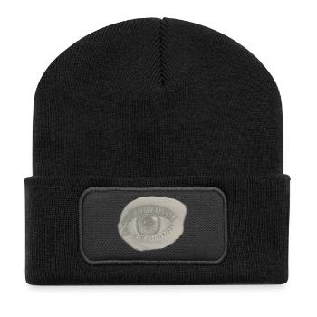 Realistische Auge Zeichnung - Bleistift  - Recycelte Patch Beanie - Schwarz - Vorne