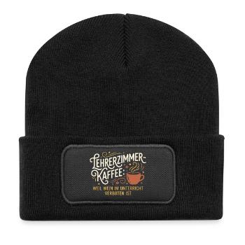 Lehrerzimmer Kaffee Lustiger Spruch Lehrerin - Recycelte Patch Beanie - Schwarz - Vorne