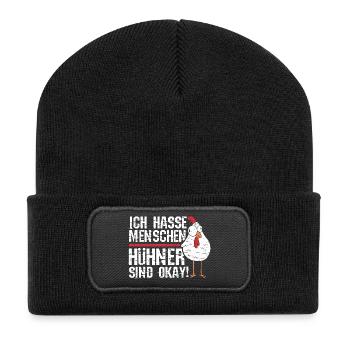Hühnerflüsterer Huhn Hühnerhalter Hühner - Recycelte Patch Beanie - Schwarz - Vorne