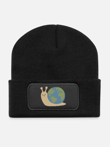 Niedlicher Kawaii-Erdschnecken-Minimalist-Planetenvektor - Recycelte Patch Beanie - Schwarz