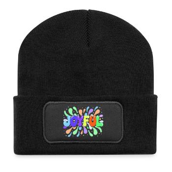 Joyeuse Typo éclaboussée multicolore - Beanie recyclé à patch - noir - Devant