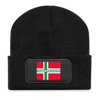 Hammerknuden Bornholm Flagge - Recycelte Patch Beanie - Schwarz - Vorne