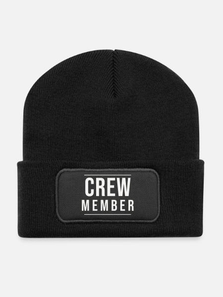 Crew Member Typo Modern Schmal Team Staff Event - Recycled Patch Beanie - black