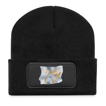 Golden question marks on blue - Recycled Patch Beanie - black - Front