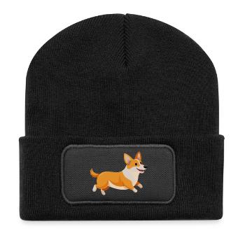 Corgi running - Recycled Patch Beanie - black - Front