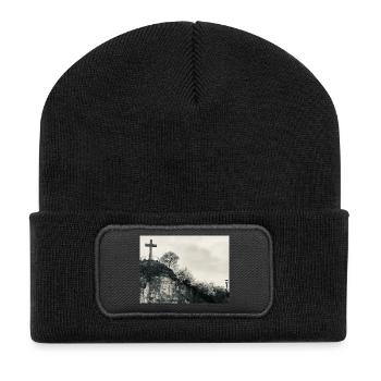 Stone Hill avec croix - Beanie recyclé à patch - noir - Devant