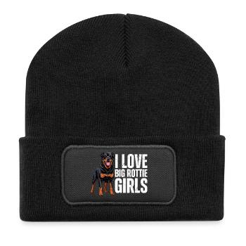 I Love Big Rottie Girls Rottweiler Hund - Recycelte Patch Beanie - Schwarz - Vorne