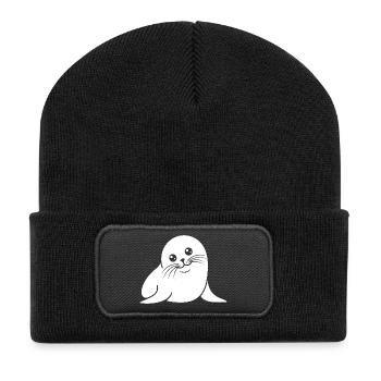 Baby Robbe Silhouette niedliches Tiermotiv - Recycelte Patch Beanie - Schwarz - Vorne