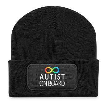 Autist on Board: Neurodiversitäts-Aufkleber - Recycelte Patch Beanie - Schwarz - Vorne