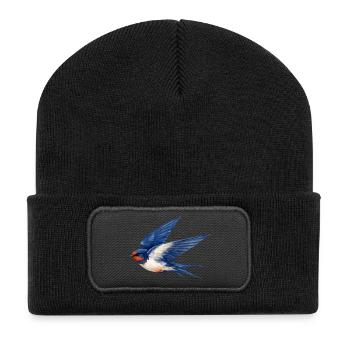 Water-coloured blue swallow - Recycled Patch Beanie - black - Front