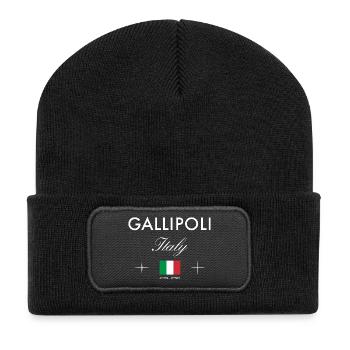 Gallipoli Italy Coordinates Travel Souvenir - Recycled Patch Beanie - black - Front