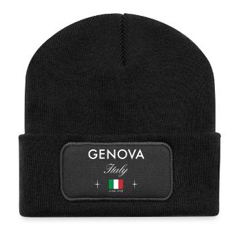 Genoa Italy Coordinates Travel Souvenir - Recycled Patch Beanie - black - Front