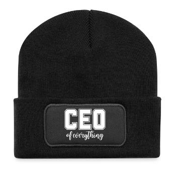 CEO Of Everything Mama Spruch Schriftzug Geschenk - Recycelte Patch Beanie - Schwarz - Vorne