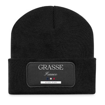 Grasse Frankreich Souvenir – Reise minimalistisch - Recycelte Patch Beanie - Schwarz - Vorne