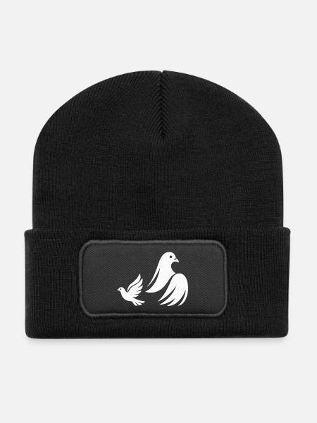 Zwei Friedenstauben im Flug - Recycelte Patch Beanie - Schwarz