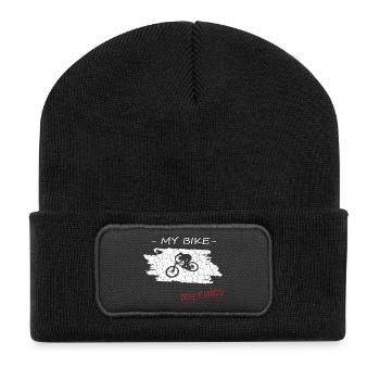 Mein Bike Meine Regeln, my bike my rules - Recycelte Patch Beanie - Schwarz - Vorne