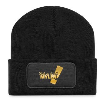 Mylen als Durchhalten - Recycelte Patch Beanie - Schwarz - Vorne