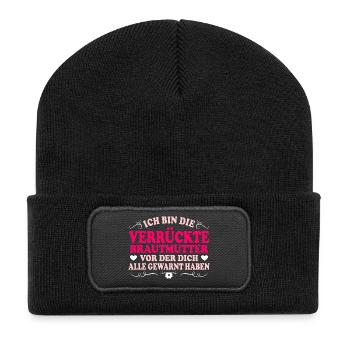 Ich Bin Die Verrückte Brautmutter Mama Der Braut - Recycelte Patch Beanie - Schwarz - Vorne