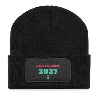 Mama des Jahres 2027 Auszeichnung Muttertag - Recycelte Patch Beanie - Schwarz - Vorne