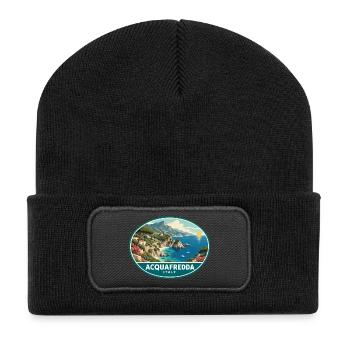 Erleben Sie Acquafredda in Italien Tyrrhenisches Meer Coa - Recycelte Patch Beanie - Schwarz - Vorne