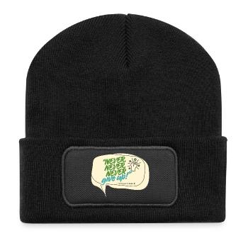 Never Give Up Winston Churchill Zitat - Recycelte Patch Beanie - Schwarz - Vorne