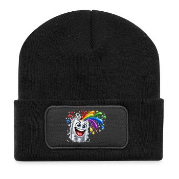 Fröhliche Farbdusche aus Dose - Recycelte Patch Beanie - Schwarz - Vorne