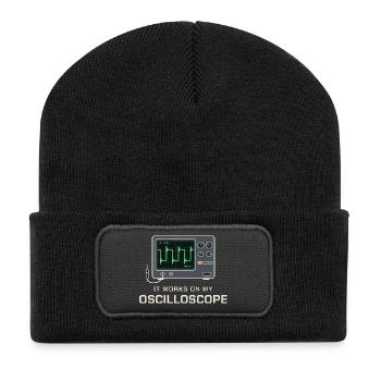 Es funktioniert an meinem Oszilloskop - Recycelte Patch Beanie - Schwarz - Vorne