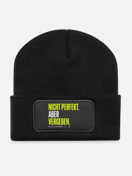 Nicht perfekt. Vergeben. – Christlicher Spruch - Recycelte Patch Beanie - Schwarz
