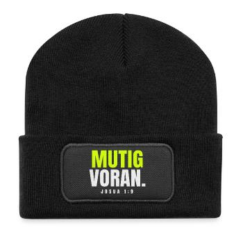 Mutig voran – Josua 1,9 - Recycelte Patch Beanie - Schwarz - Vorne