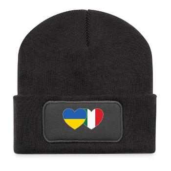 Ukraine Italy Heart Flag - Recycled Patch Beanie - dark grey - Front