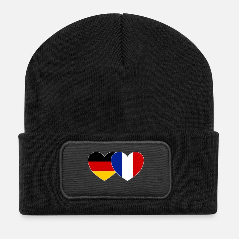 Deutschland Frankreich Flagge Herz - Recycelte Patch Beanie - Schwarz